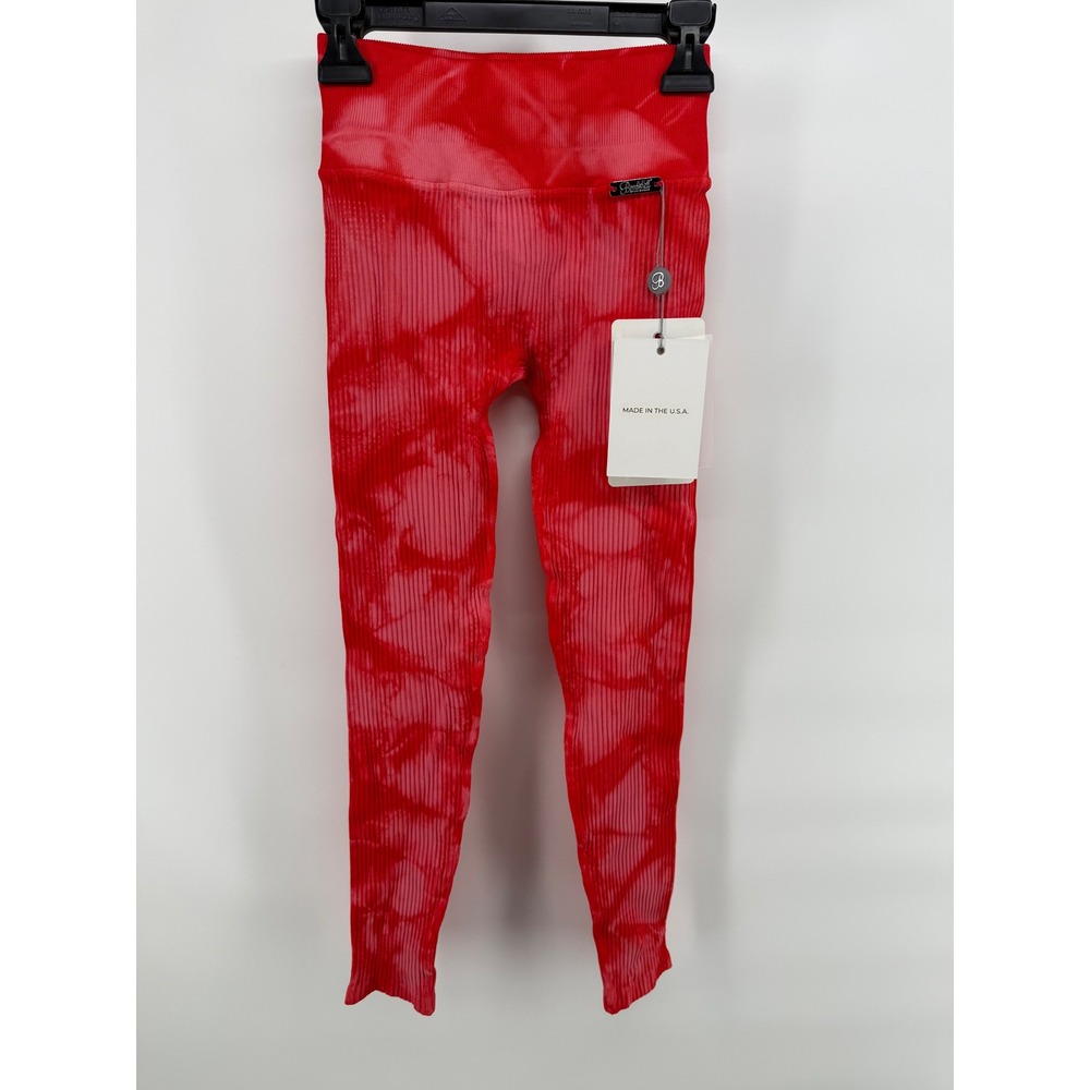 Bombshell Sportswear Red Tie Dye Ribbed High Waisted Leggings XS/S NWT